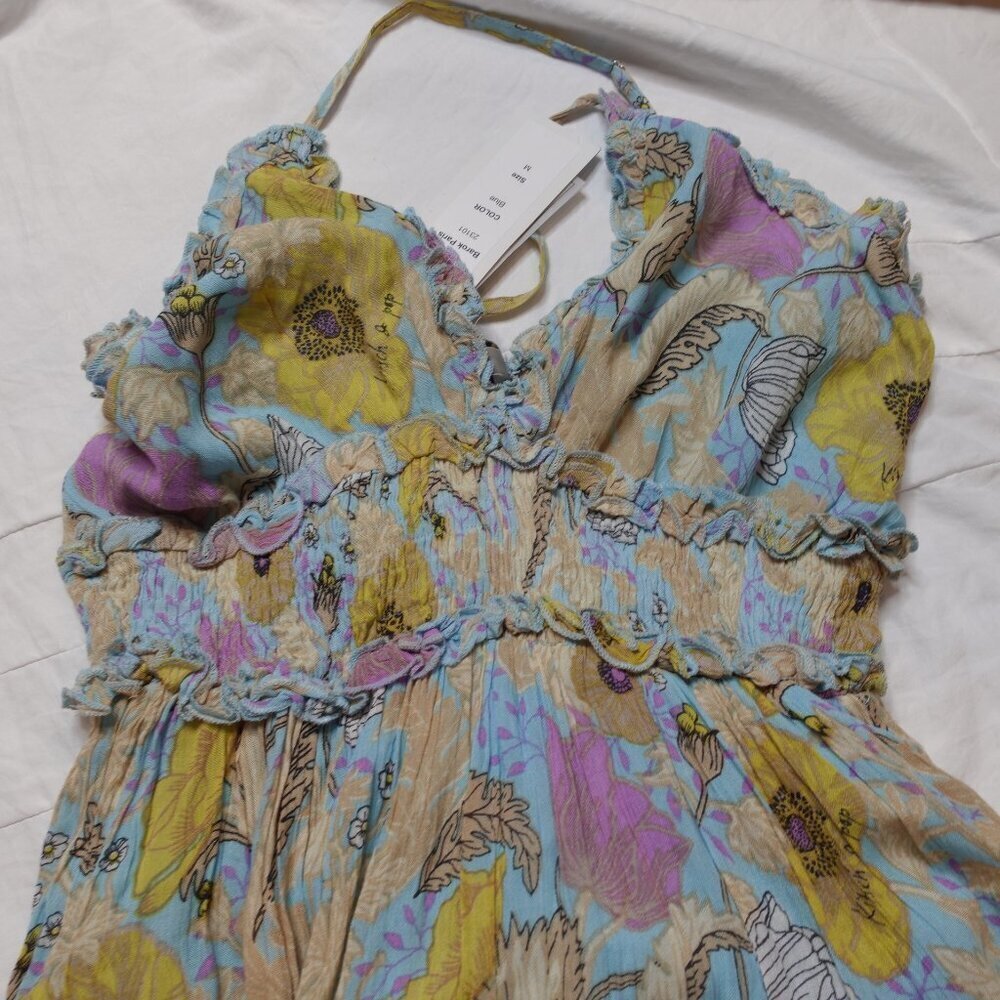 Barok Paris Floral Ruffle V-Neck sundress cross back Rayon multicolor Women's M - Picture 5 of 11